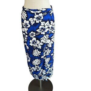 Vintage Hawaiian Blue Black Hibiscus Flower Wrap Skirt